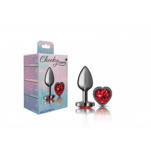 CHEEKY CHARMS HEART DEEP RED SMALL GUNMETAL BUTT PLUG - VBCC9135