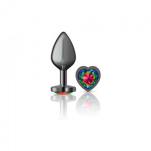 CHEEKY CHARMS HEART RAINBOW MEDIUM GUNMETAL BUTT PLUG - VBCC9133