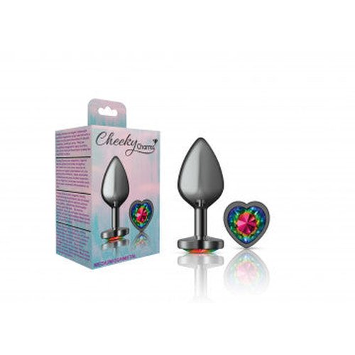 CHEEKY CHARMS HEART RAINBOW MEDIUM GUNMETAL BUTT PLUG - VBCC9133