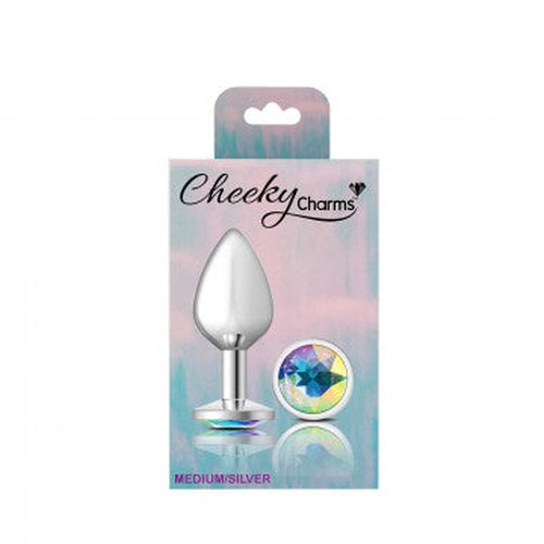 CHEEKY CHARMS ROUND CLEAR IRIDESCENT MEDIUM SILVER PLUG - VBCC9115