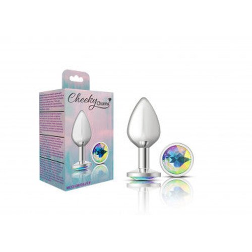 CHEEKY CHARMS ROUND CLEAR IRIDESCENT MEDIUM SILVER PLUG - VBCC9115