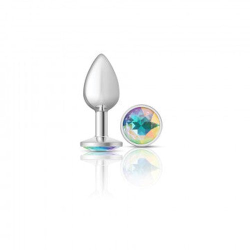 CHEEKY CHARMS ROUND CLEAR IRIDESCENT SMALL SILVER PLUG - VBCC9114