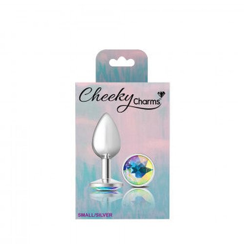 CHEEKY CHARMS ROUND CLEAR IRIDESCENT SMALL SILVER PLUG - VBCC9114