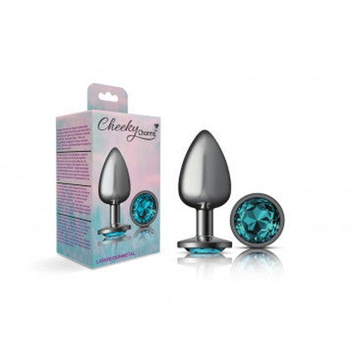 CHEEKY CHARMS ROUND TEAL LARGE GUNMETAL BUTT PLUG - VBCC9122