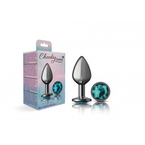 CHEEKY CHARMS ROUND TEAL MEDIUM GUNMETAL BUTT PLUG - VBCC9121
