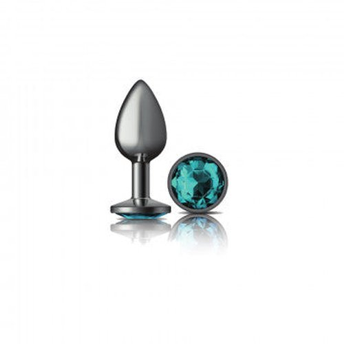 CHEEKY CHARMS ROUND TEAL SMALL GUNMETAL BUTT PLUG - VBCC9120