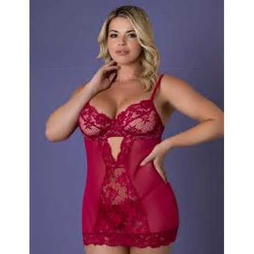CHEMISE & THONG SET CHERRY 2XL DEMI CUP