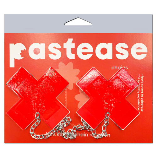 PASTEASE FAUX LATEX RED PLUS X W/ CHUNKY SILVER CHAIN - PASCHNPLSPLRD