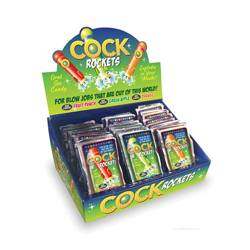 Cock Rockets Oral Sex Candy Pop - Display of 36 Fruit Punch, Green Apple & Orange