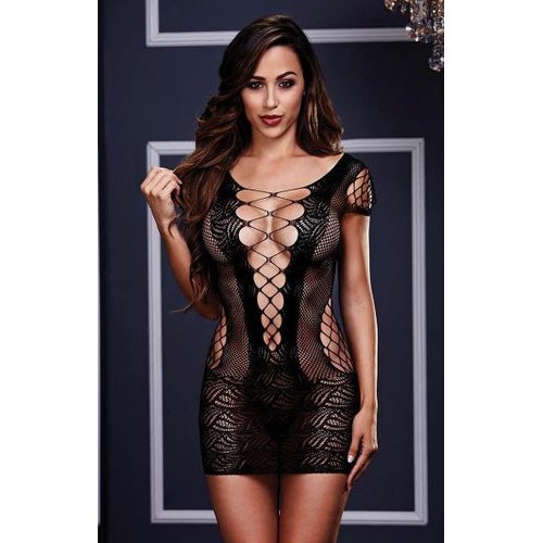 CORSET FRONT LACE MINI DRESS BLACK - XGBLW3126