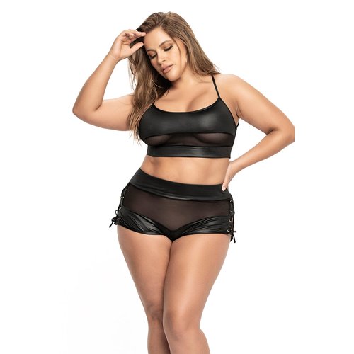 Sensuality and comfort at its best. Set in sheer and wet-look fabric with mesh underboob d