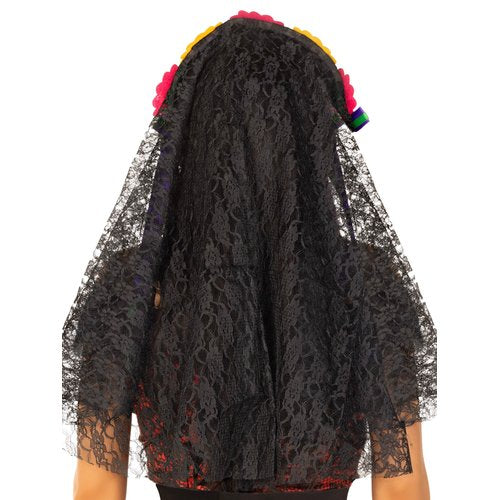 Day of the Dead Flower Headpiece with Lace Veil - A2726     10122