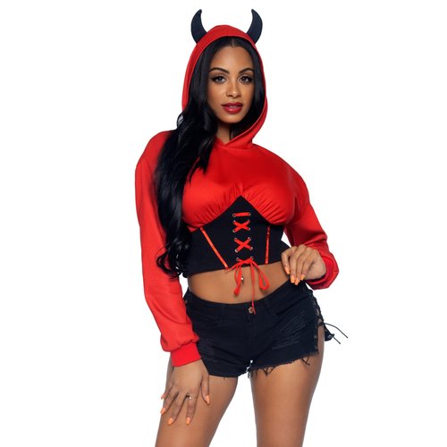 Devil Cropped Hoodie With Wings - 87079     01225