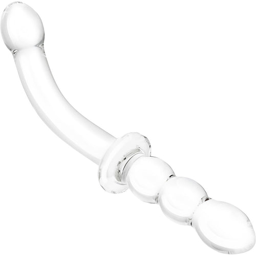 GLAS 12IN GIRTHY RIBBED G-SPOT GLASS DILDO W/ HANDLE GRIP - ELGLAS512