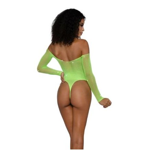 DREAMGIRL RHINESTONE OFF SHOULDER BODYST NEON LIME - DG14310LIM