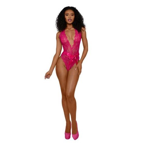 DREAMGIRL TIANA LACE TEDDY S/SATIN TIE L/XL - DG14254AZALXL