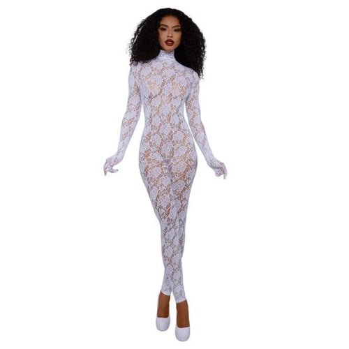 DREAMGIRL WHITE GLOVED BODYSTOCKING OS - DG0516WHT