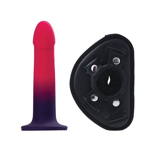 DUO SILICONE DILDO (NON VIBRATING) WITH HARNESS PINK/PURPLE - VIA0209