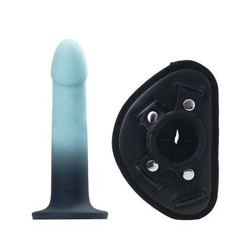 DUO SILICONE DILDO (NON VIBRATING) WITH HARNESS TURQUOISE/BLACK - VIA0201