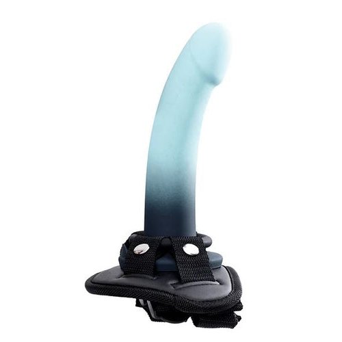 DUO SILICONE DILDO (NON VIBRATING) WITH HARNESS TURQUOISE/BLACK - VIA0201