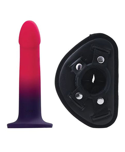DUO SILICONE DILDO (NON VIBRATING) WITH HARNESS PINK/PURPLE - VIA0209
