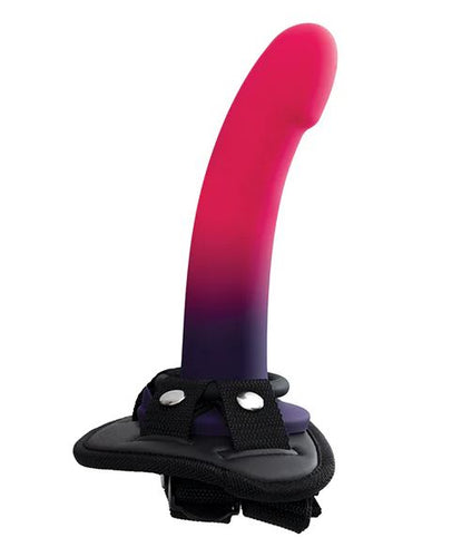 DUO SILICONE DILDO (NON VIBRATING) WITH HARNESS PINK/PURPLE - VIA0209