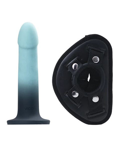 DUO SILICONE DILDO (NON VIBRATING) WITH HARNESS TURQUOISE/BLACK - VIA0201