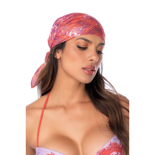 Versatile square scarf that can be worn as a headwrap, bandana, or chic bandeau.