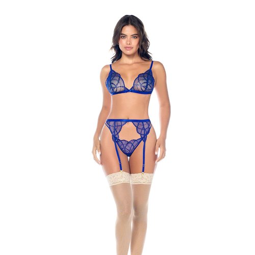 A timeless three-piece set featuring delicate embroidery crafted with shiny, soft thread t