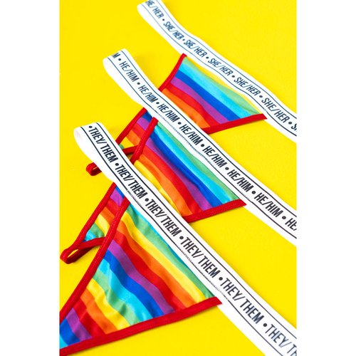 Be who you want to be with this sexy rainbow print thong with elastic waistband.