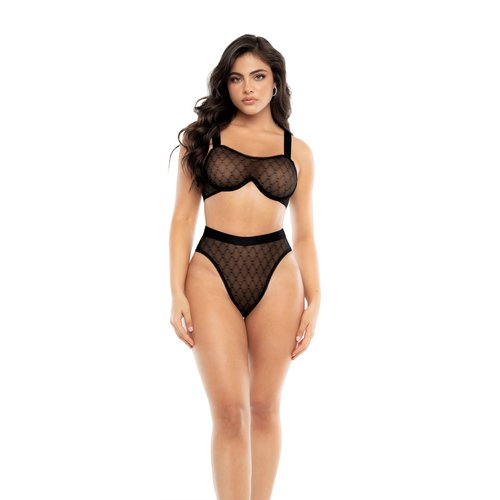 Support and sensuality come together in this geometric mesh two piece set. Top with contin