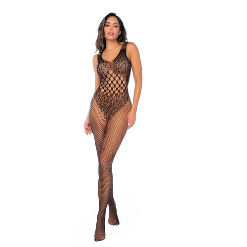 Leopard fishnet bodystocking featuring an allover leopard pattern and a textured