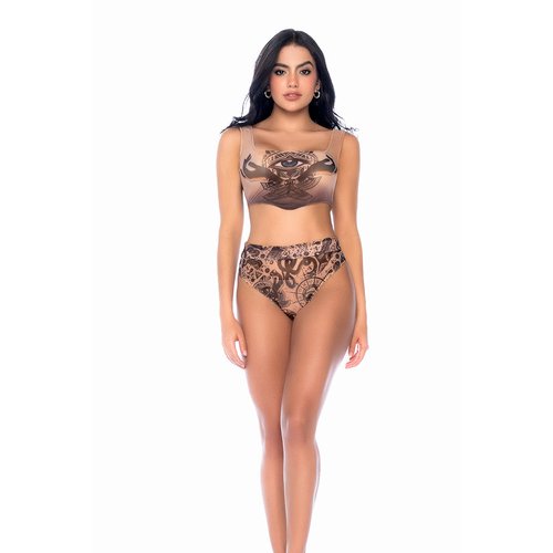 The ultimate two-piece set for festival season, featuring sheer mesh with a bold
