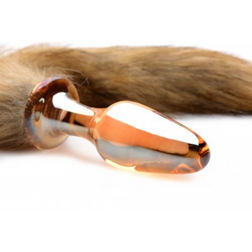 FRISKY ORANGE GLASS BUTT PLUG W/FOX TAIL - XRAD800