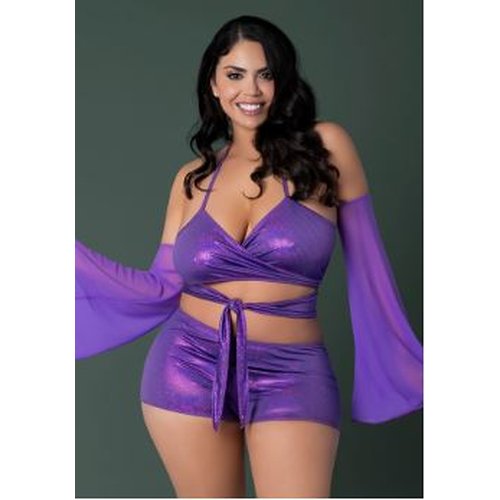 GLIMMER BRALETTE & SHORTS METALLIC PURPLE 2XL