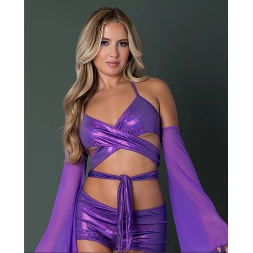 GLIMMER BRALETTE & SHORTS METALLIC PURPLE S/M