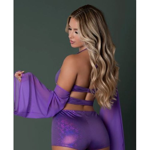 GLIMMER BRALETTE & SHORTS METALLIC PURPLE S/M
