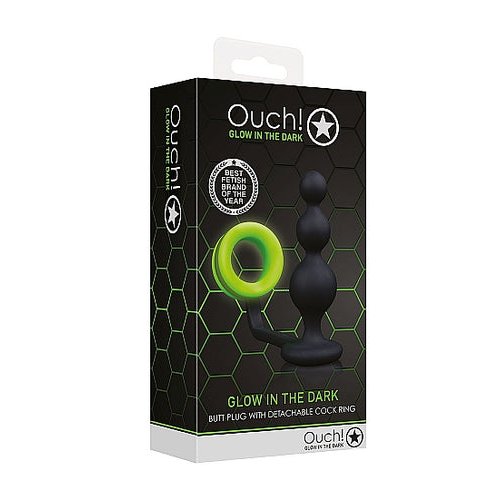 GLOW BEADS BUTT PLUG W/ COCK RING GLOW IN THE DARK - SHTOU724GLO