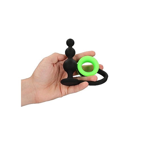 GLOW BEADS BUTT PLUG W/ COCK RING GLOW IN THE DARK - SHTOU724GLO