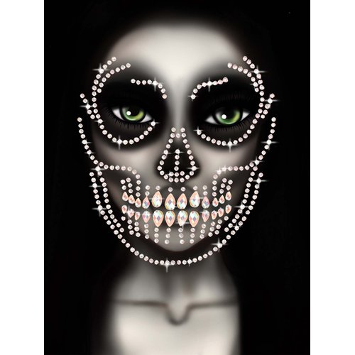 Glow in the Dark Skull Face Jewels Sticker - EYE048    18322