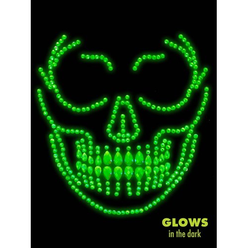 Glow in the Dark Skull Face Jewels Sticker - EYE048    18322