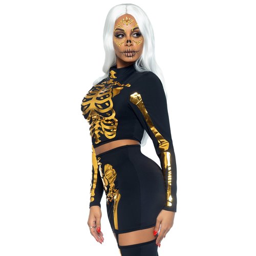 Golden Skeleton Crop Top and Skirt - 87061     05401