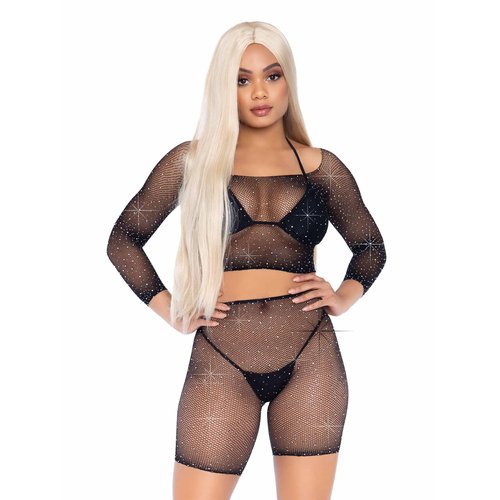 Good Vibes Fishnet Crop Top & Bike Shorts - 81608     00122