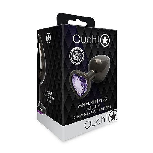 HEART GEM BUTT PLUG MEDIUM GUNMETAL AMETHYST - SHTOU812GUN
