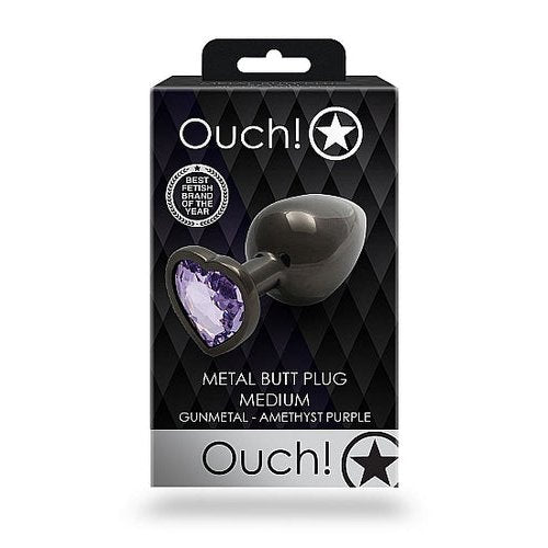 HEART GEM BUTT PLUG MEDIUM GUNMETAL AMETHYST - SHTOU812GUN