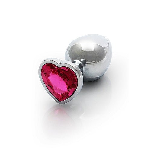 HEART GEM BUTT PLUG MEDIUM SILVER RUBELLITE PINK - SHTOU800SIL