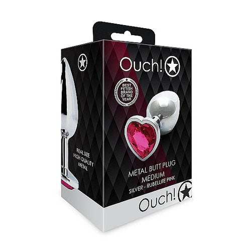 HEART GEM BUTT PLUG MEDIUM SILVER RUBELLITE PINK - SHTOU800SIL