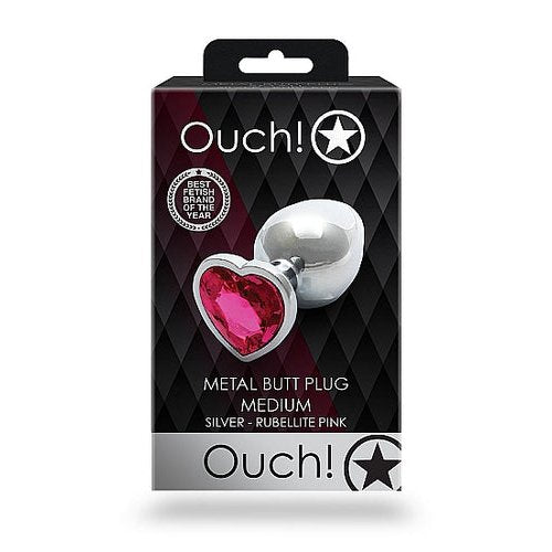 HEART GEM BUTT PLUG MEDIUM SILVER RUBELLITE PINK - SHTOU800SIL