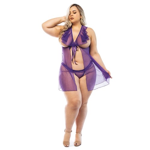 Hello Sexy The Lily Babydoll and Panty Set Curvy-Lilac 2X/3X-Hanging
