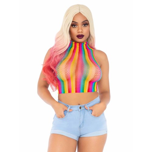 High Voltage Rainbow Fishnet Crop Top - 81610     10122